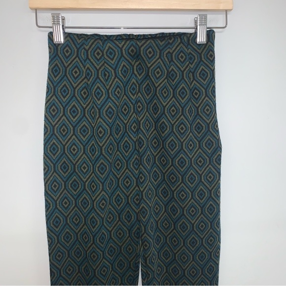 Free People Flare Pants Size 0 US Teal 70’s Inspired Retro  Pattern High Waisted - Picture 3 of 10